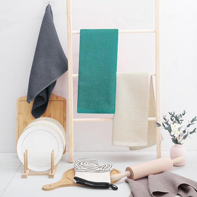 Homaxy 100% Cotton Waffle Weave Kitchen Dish Towels 12-Pack, Teal | 13 x 28 Inches, Ultra Soft Absorbent Dish Towels, Quick Drying Cleaning Towels - Image 6