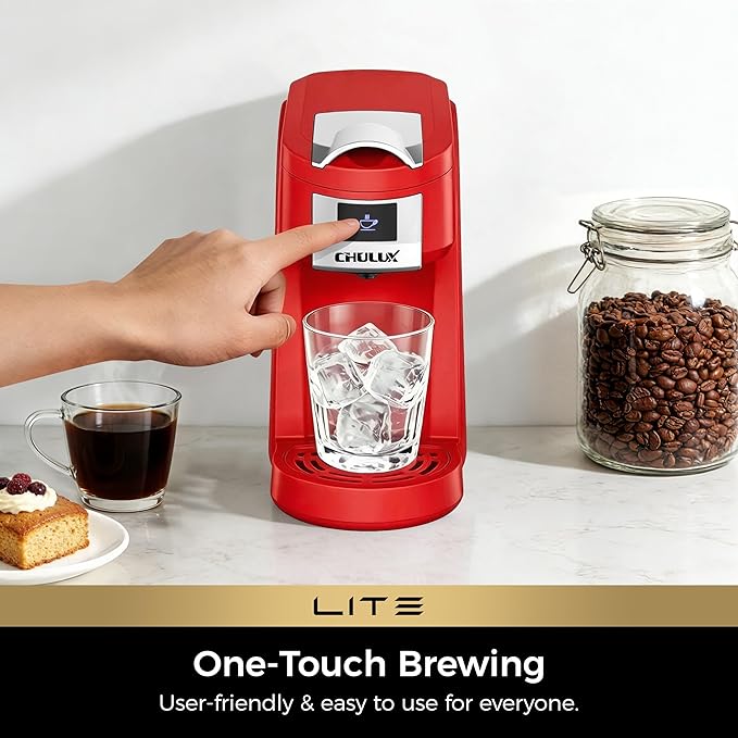 CHULUX Lite Single Serve Coffee Maker for K Cup with One Touch Brew, Red | Boiler Fast Heating System, Unique Split-Flow Nozzle, Designed for Standard Mugs, 5 to 12 oz Brew Sizes, Single Cup Reservoir - Image 4
