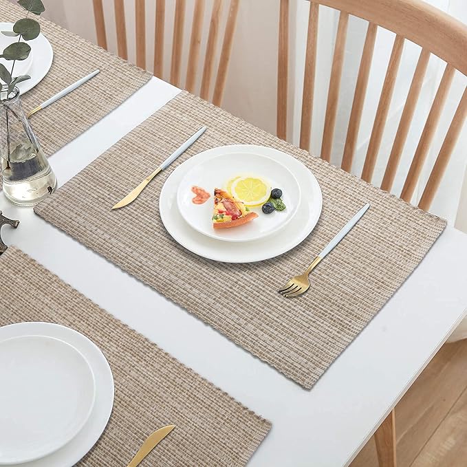 Urban Villa Two Tone Placemat Cotton Tablemat 14x20 (Set of 6) Eggshell - Image 3