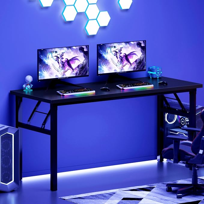DlandHome 54.3 Inch Large Folding Computer Desk, Fully Assembled, Black | Foldable Writing Table, Portable Activity Conference Table for Home Office, Wood Top Metal Frame, Collapsible Easy Storage - Image 7