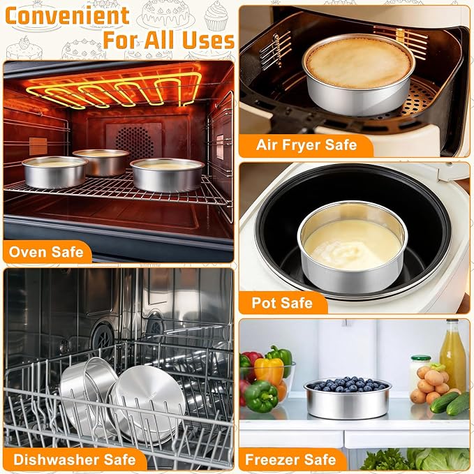 E-far 5 Inch Cake Pan Set of 3, Stainless Steel Small Round Baking Pans Tins for Layer Smash Birthday Cakes, Dishwasher & Oven Safe, Healthy & Non-toxic, Leak Proof & Mirror Polished - Image 7