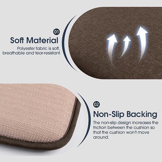 TushGuard Chair Cushions, 4 Pack Memory Foam Chair Pads, Brown | Dining Chair Pads with Fixed Straps, Thin Seat Cushion, Anti-Slip Kitchen Chair Cushion Set - Image 2