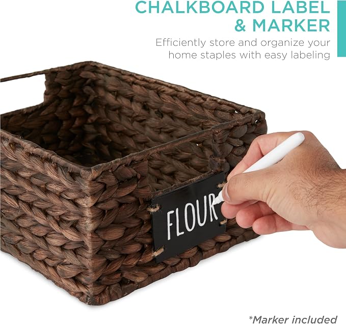 Best Choice Products Set of 4 9x12in Water Hyacinth Pantry Baskets, Woven Organizers w/Chalkboard Label, Chalk Marker - Brown - Image 2
