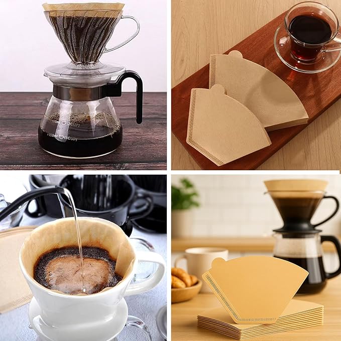 100 Count #4 Cone Coffee Filters Unbleached Natural Paper, 8-12 Cup Size 4 Coffee Filter, Durable, Eco-Friendly, Easy Fit, No Clogging, Smooth Flow, Compatible With Most Drip Machines