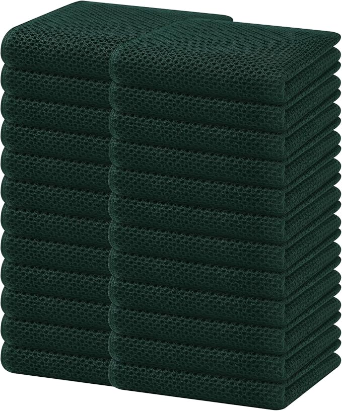 Homaxy 100% Cotton Waffle Weave Kitchen Dish Towels 24-Pack, Blackish Green | 13 x 28 Inches, Ultra Soft Absorbent Dish Towels, Quick Drying Cleaning Towels by Homaxy