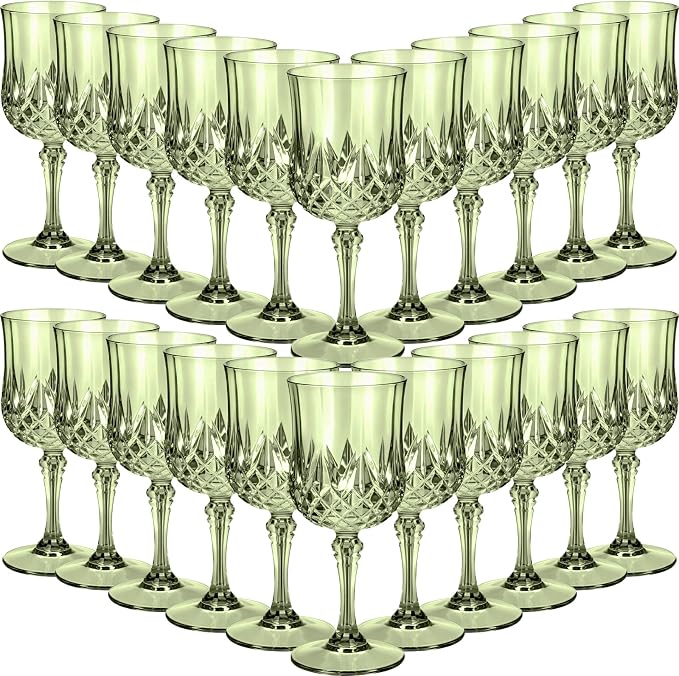 Sliner 60 Pcs 7oz Plastic Vintage Wine Glasses Drinking Goblets Unbreakable Crystal Water Glassware Reusable Diamond Champagne Flutes Cups for Wedding Banquet Birthday Party Supplies (Green) by Sliner