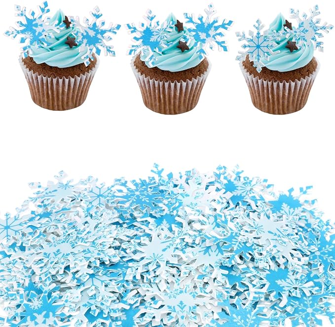 168pcs Edible Snowflake Cake Decorations, Wafer Paper Cupcake Toppers Winter Frozen Theme Snowflakes Decorations for Christmas Holiday Party Supplies by Unknown