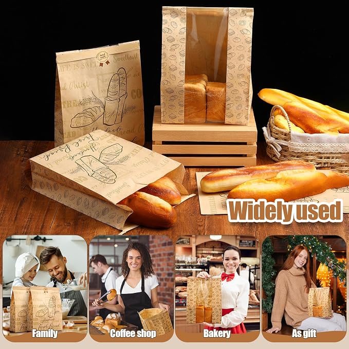 Feifeiya 600 Pack Kraft Paper Bread Bags for Homemade Sourdough Bread Bag with Clear Window 13.7 x 8.2 x 3.5 Large Bakery Packaging for Treat Storage Gift Giving with Seal Sticker - Image 7