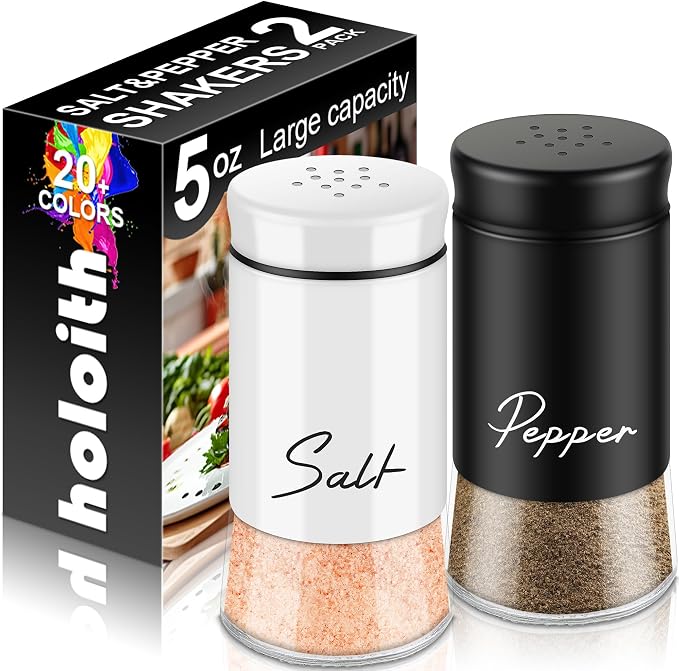 Salt and Pepper Shakers Set, Black and White | Refillable Design, Kitchen Decor and Accessories, For Countertop, Housewarming Christmas Gift by Holoith