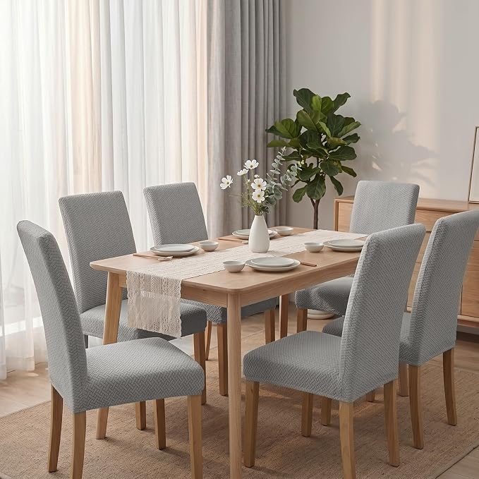 Promindfly Dining Chair Covers, 3D Jacquard Fabric Chair Covers for Dining Room, Anti-Scratch Chair Covers Set of 4, Stretch Washable Dining Chair Covers for Kitchen, Hotel - Image 7