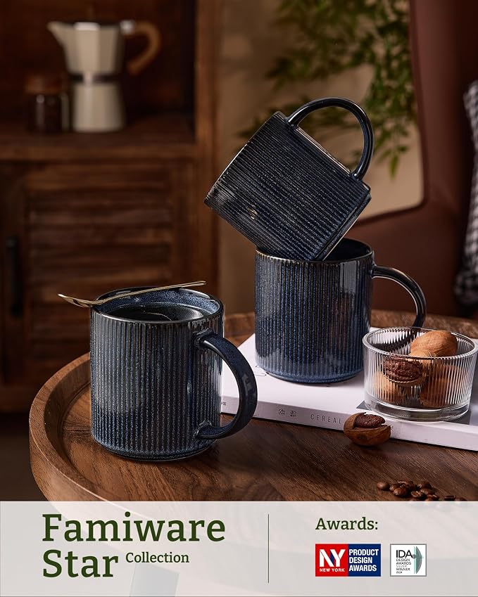 famiware Coffee Mug Set for 6, Star 16 oz Catering Mugs Cup Set with Handle for Coffee, Tea, Cocoa, Milk - Ceramic Stoneware Drinkware Set, Nebulas Blue - Image 3