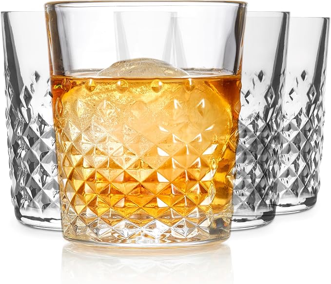 Libbey Carats Double Old Fashioned Glasses, 12 Oz Faceted Whiskey Drinking Glasses, Dishwasher Safe Rocks Glass Set for Spirits, Cocktails by Libbey
