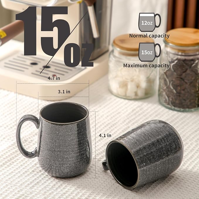 HASENSE Ceramic Coffee Mugs - 15 OZ Large Coffee Cups Set of 4 with Handle for Hot Beverage, Porcelain Latte Mugs for Tea, Milk, Cocoa, Cappuccino and Mocha, Microwave and Dishwasher Safe, Grey - Image 3