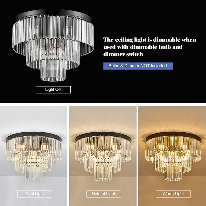 21.65" Black Crystal Ceiling Light 10-Light Modern Crystal Ceiling Light Fixture 3-Tier Luxury K9 Crystal Ceiling Light,for Dining Room Kitchen Island Living Room Bedroom - Image 7