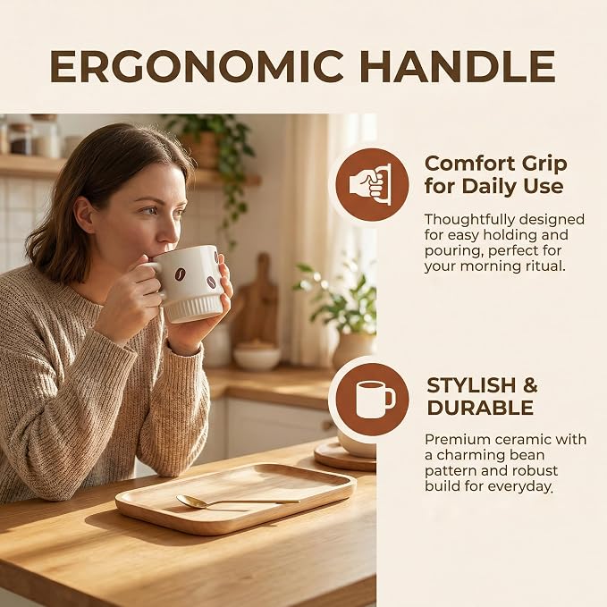 Stackable Coffee Mug Sets of 4 with Rack Tea Cup Set with Spoon 11oz for Coffee, Tea, Cocoa, Cappuccino, Hot Chocolate Ceramic Espresso Cups with Coffee Cup Holder, theme of Trendy - Image 2