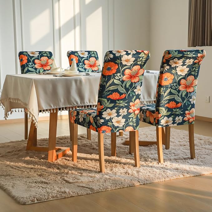 FORCHEER Chair Covers for Dining Chairs Set of 4,Velvet Beige Stretch Dining Room Chair Cover Kitchen Parsons Chair Slipcovers (Pack of 4, Velvet Foral) - Image 2