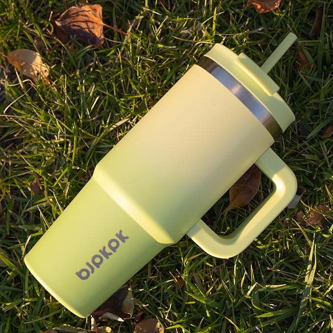BJPKPK 40 oz Insulated Tumbler with Handle & Straw, Stainless Steel | Double Wall Vacuum Insulation, Leak Proof, BPA Free, Dishwasher Safe, Cupholder Friendly, Travel & Outdoor, Pistachio Green - Image 5