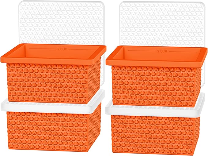 Silicone Freezer Tray with Lid-Stackable Soup Freezer Container Molds,2-Cup Ice Cube Trays for Perfect Portion Control,Food Storage & Meal Prep,Oven & Dishwasher Safe-4 Pack
