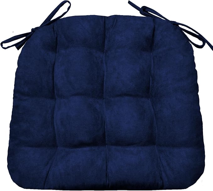 Barnett Home Decor Microsuede Royal Blue Dining Chair Pad with Ties - 15 x 17 Size Small Chair Cushion - Latex Foam Fill Cushion, Reversible, Machine Washable - Microfiber Ultrasuede by BarnettHomeDecor