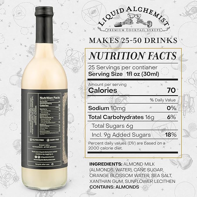Liquid Alchemist Orgeat Syrup for Cocktails - Real Ingredients Make Our Almond Syrup the Perfect Mai Tai Mix - Non-GMO, Gluten Free & Vegan (25.4 oz)