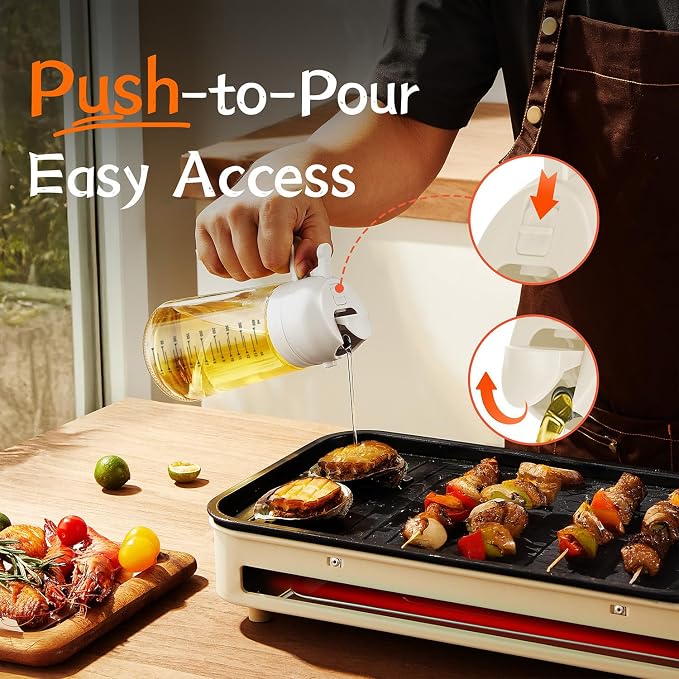TrendPlain 16oz/470ml Glass Olive Oil Sprayer for Cooking – 2 in 1 Olive Oil Dispenser Bottle for Kitchen Gadgets and Air Fryer Accessories, Salad, BBQ - White & Green - Image 4