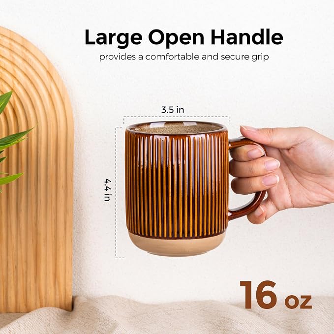 GBhome Large Coffee Mugs Set of 6, 16oz Handmade Stoneware Coffee Mugs Set with Large Handle for Cappuccino/Latte/Tea/Hot Cocoa, Dishwasher & Microwave Safe, Caramel - Image 3