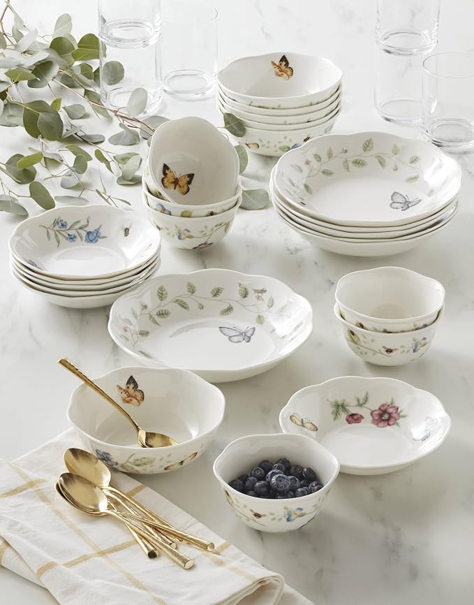 Lenox Dinnerware Set, Butterfly Meadow 24-Piece Bowls Set, Service For 6, Elegant Porcelain Dinnerware, Microwave And Dishwasher Safe, Dish Set, Plates & Dishes, Ramen Bowl (Assorted, 24 Piece) - Image 3