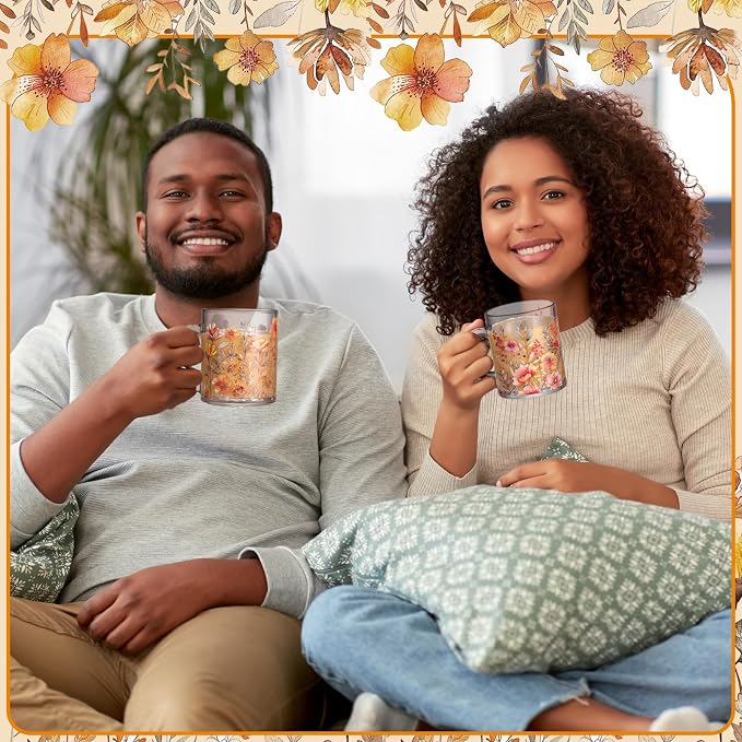 Tioncy 4 Pcs Fall Floral Coffee Mugs 12 oz Flower Glass Cups with Handle Thanksgiving Floral Coffee Cup Autumn Mug Sweet Fall Gifts Drinking Containers for Harvest Holiday Party (Wildflower) - Image 5