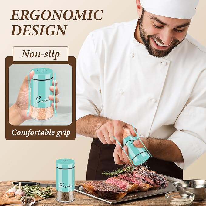 Teal Salt and Pepper Shakers Set,5 oz Turquoise Kitchen Decor | Accessories Farmhouse Gadgets Table Housewarming Gift for Kitchen Cooking Table, RV, Camp,BBQ Refillable Design - Image 5