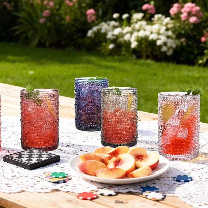 Purple Hobnail Drinking Glasses Set of 6,15 oz Vintage Highball Glasses,Drinkware Kitchen Glasses for Cocktail,Iced Coffee,Beer,Ice Tea,Wine,Whiskey,Water - Image 6