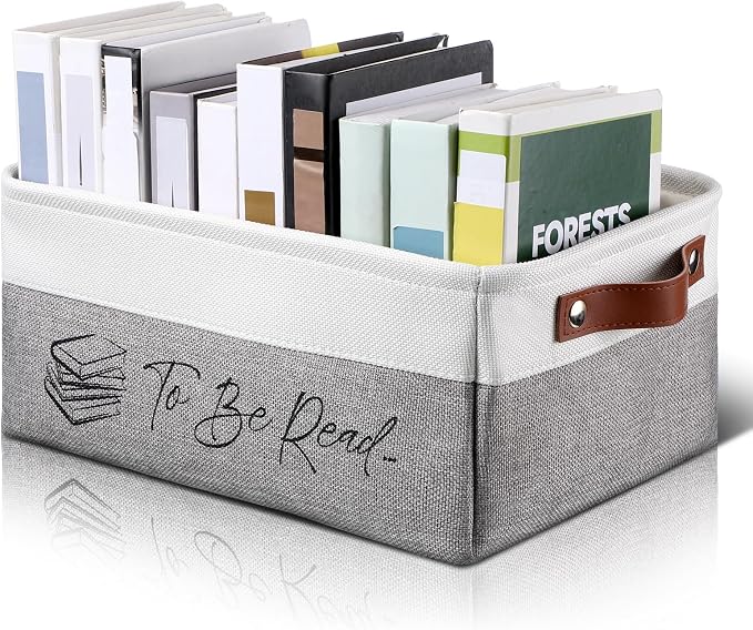 Marsui Book Lover Gifts TBR Book Storage Basket to Be Read List Storage Bin Bookish Accessories Bookworm Gift for Club Members Student Teacher Reading Accessories (White and Gray,Tbr) by Marsui
