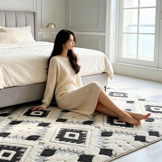 Washable Area Rug 4'x6' for Kids Room Living Room Bedroom, Bohemia | Soft Cozy Fluffy Mid Pile Machine Washable Non Slip Modern Jacquard Boho Accent Area Carpet for Nursery Kids Room Dorm Hotel - Image 5