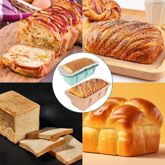 RHBLME 6 Pack Silicone Loaf Pan - Non-Stick Silicone Bread Loaf Pan, 10 x 4.9 x 3.9 Inch, For Bread, Meatloaf & More