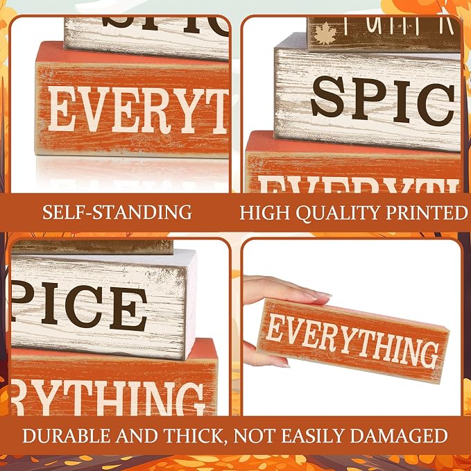 Moucuny 4 Pcs Thanksgiving Decorations for Home Fall Cup Decor Thanksgiving Table Centerpiece Fall Tiered Tray Decor Rustic Wooden Cup Block Sign Gift Farmhouse for Harvest Party Home Kitchen - Image 4