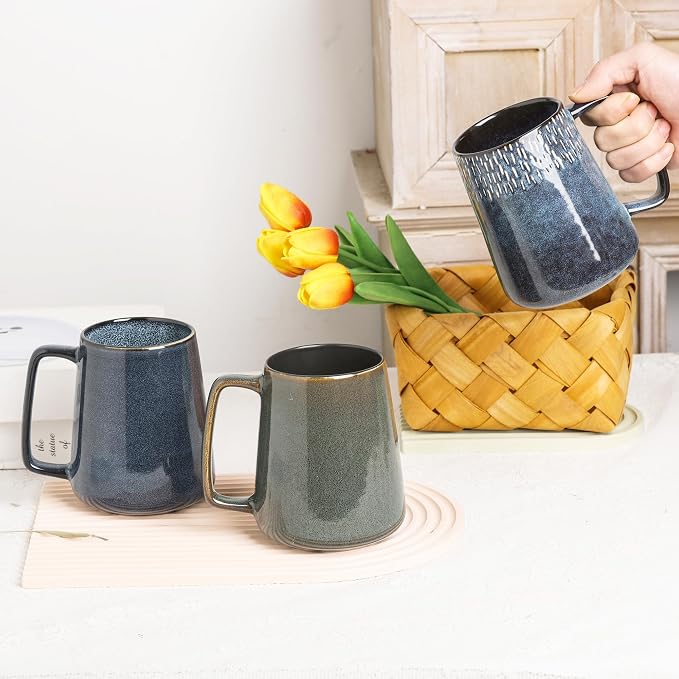 Large Ceramics Coffee Mugs,24 OZ,Large Handle Design,Extra Large Tea and Coffee Cup for Office and Home，Microwave And Dishwasher Safe(Color:24 oz blue) - Image 7