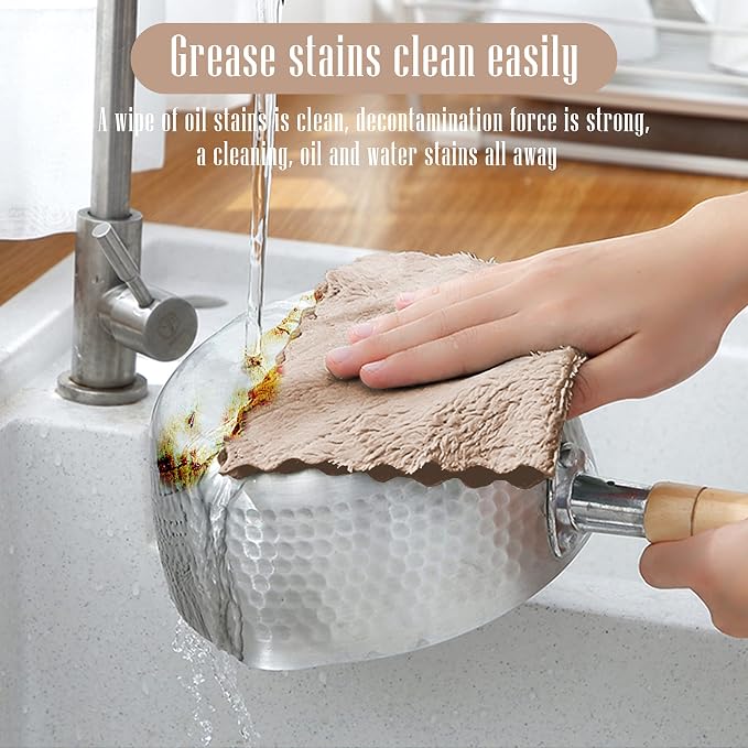 Sunny zzzZZ 24 Pack Kitchen Dishcloths - Does Not Shed Fluff - Reusable Dish Towels, Dish Cloths, Super Absorbent Coral Fleece Cleaning Cloths, Nonstick Oil Washable Fast Drying, 10 x 10 Inch (Brown) - Image 6