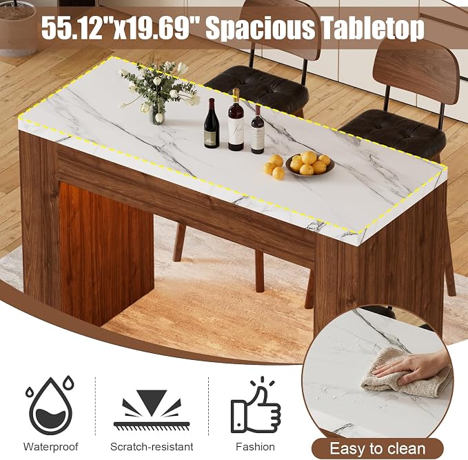 LED Bar Table with Smart RGB Lights,55" Faux Marble Counter Height Pub Dining Table,High Top Kitchen Island Table with Music Sync & Timer for Parties, Gatherings & Daily Use,Wood Base - Image 5