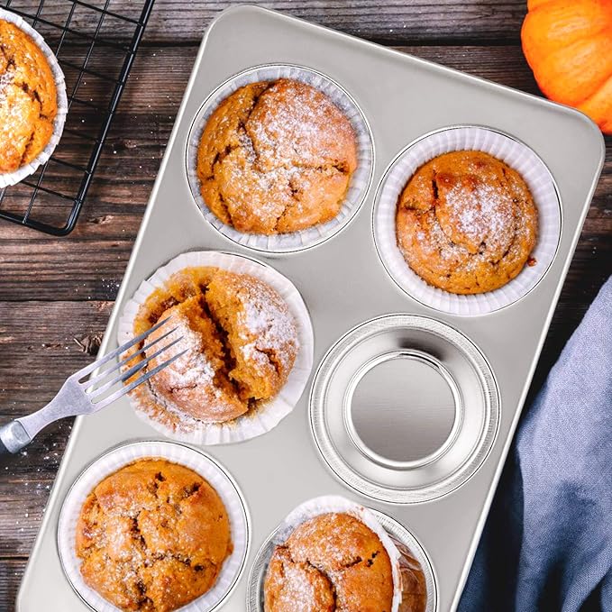 E-far Muffin Pan Set of 4, Stainless Steel Muffin Pan Tin for Baking, 6-Cup Metal Cupcake Pan Tray, Non-toxic & Healthy, Oven & Dishwasher Safe, Regular Size - 11.44 x 7.12 x 1.25 Inch - Image 7