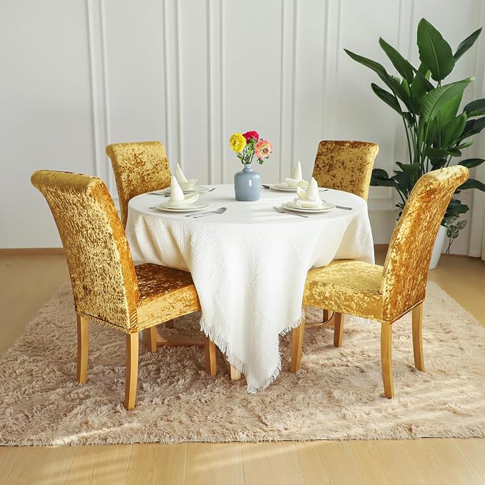 FORCHEER Chair Covers for Dining Chairs Set of 6,Velvet Gold Stretch Dining Room Chair Cover Kitchen Parsons Chair Slipcovers (Pack of 6, Velvet Gold) - Image 4