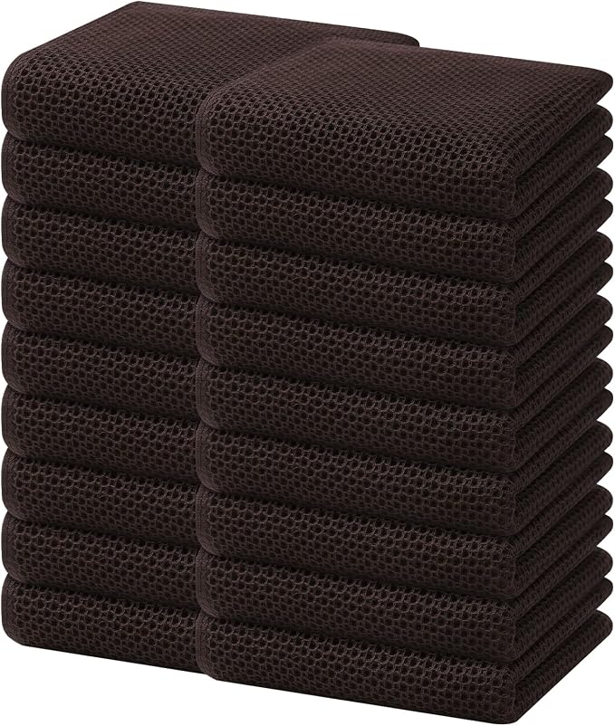 Homaxy 100% Cotton Waffle Weave Kitchen Dish Towels 18-Pack, Dark Brown | 13 x 28 Inches, Ultra Soft Absorbent Dish Towels, Quick Drying Cleaning Towels by Homaxy