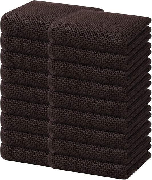 Homaxy 100% Cotton Waffle Weave Kitchen Dish Towels 18-Pack, Dark Brown | 13 x 28 Inches, Ultra Soft Absorbent Dish Towels, Quick Drying Cleaning Towels by Homaxy
