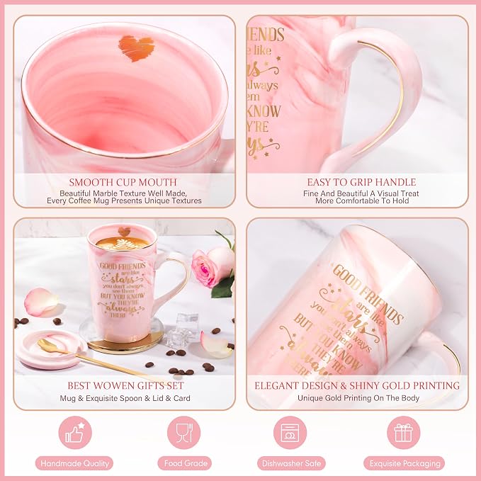 ShinnyWis Best Friend Birthday Gifts for Women, Friendship Gifts for BFF Bestie Sister - Good Friends Are Like Stars Mug, Funny 14 oz Pink Marble Gold Print Coffee Mug with Gift Box - Image 6