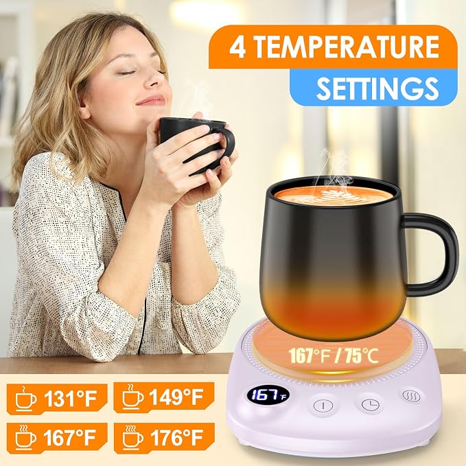 Coffee Mug Warmer - Fastest Heating & Highest Temperature, Coffee Cup Warmer for Desk Auto Shut Off, 4 Temp Settings & 1-12H Timer, Smart Electric Beverage Warmer for Coffee, Tea (Purple) - Image 3