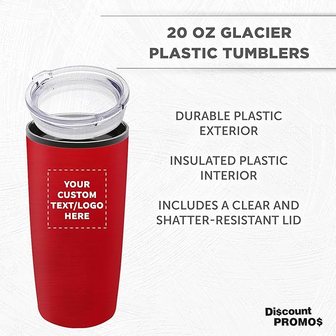 Custom Plastic Tumblers 20 oz Set of 6/12/24 Personalized Bulk Pack with Lids, Ice Coffee Tumbler, To Go Cup Insulated - Red