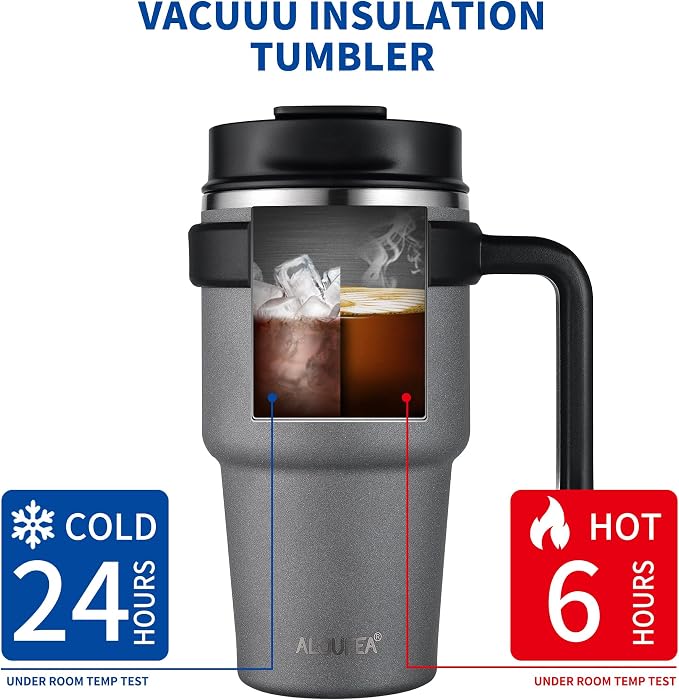 20 oz Insulated Coffee Mug Tumbler with Handle, Stainless Steel Travel Mug Tumbler with Lid and Straw, Double Wall Vacuum Leak Proof Ice Coffee Thermal Cup, Gray - Image 4