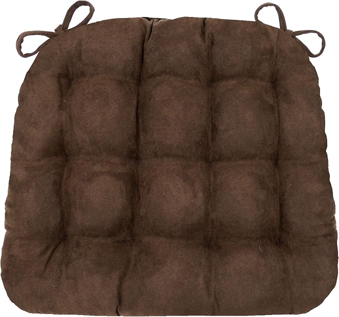 Barnett Home Decor Microsuede Coffee Bean Brown Dining Chair Pad with Ties - 16.5 x 18 Size Medium - Latex Foam Fill Cushion, Reversible, Machine Washable - Microfiber Ultrasuede by BarnettHomeDecor