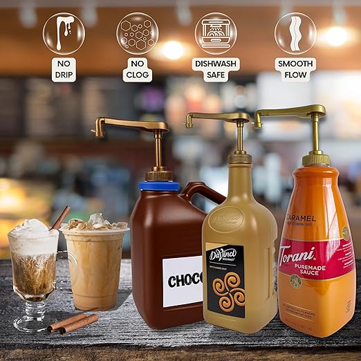 Sauce Pump 1-Pack - Fits 64 oz Torani, Davinci, 63 oz Fontana, Ghirardelli 87–90 fl oz, Hershey’s 7.5lb Bulk Jug - for Chocolate and Caramel Sauce - Dispenser, BPA-Free, No Drip, Dishwasher Safe