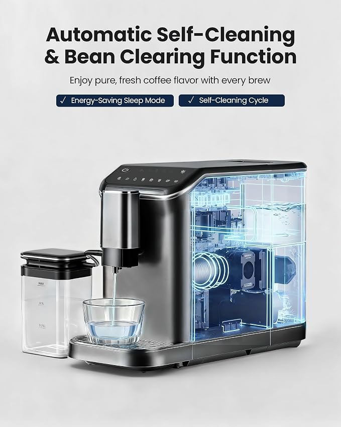 Automatic Espresso Machine with Grinder & Milk Frother | Touchscreen Coffee Maker with 20 Bar Pressure and 15 Grind Settings for Cappuccino, Latte, Americano and Espresso - Image 7