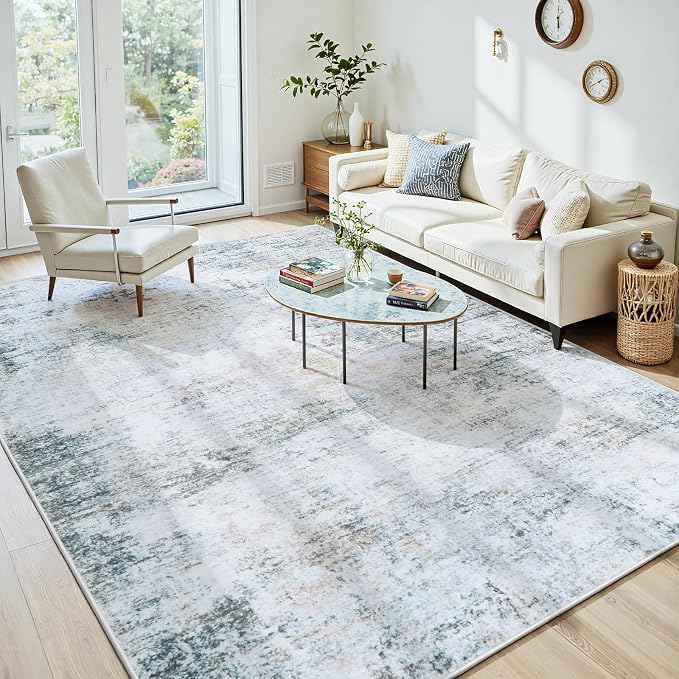 6x9 Washable Area Rug for Living Room Bedroom: Non-Slip Modern Blue Grey | Machine Washable TPR Backing, Stain-Resistant Low Pile, Pet & Kid Friendly, Abstract Decor for Dining Room, Dorm, Home Office - Image 2