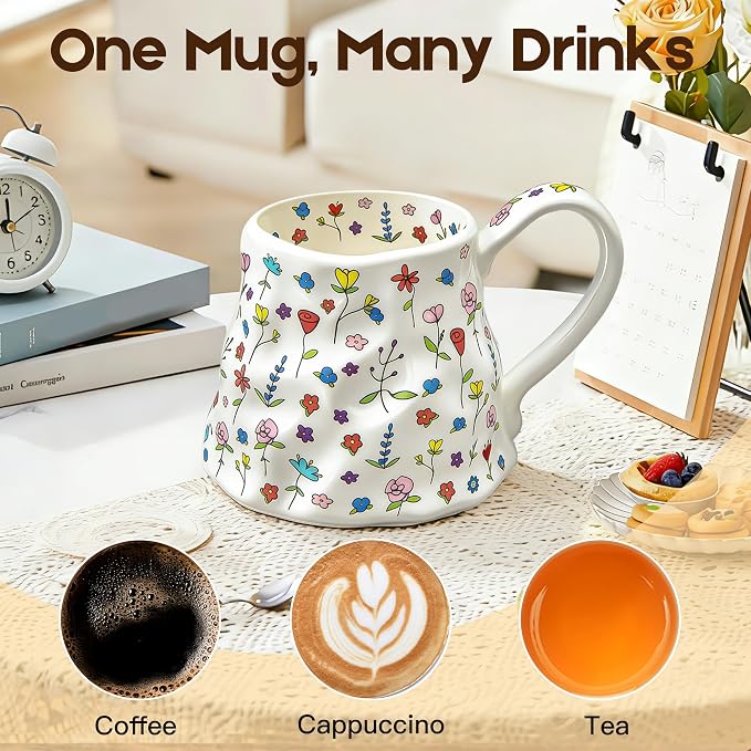 Large Blue Coffee Mug 20 oz, Oversized Cute Floral Ceramic Mug, Giant Coffee Mug with Big Handle, Vintage Tea Cup for Latte, Cocoa, Milk, Tea, Unique Girly Gift for Women, Home & Office - Image 5